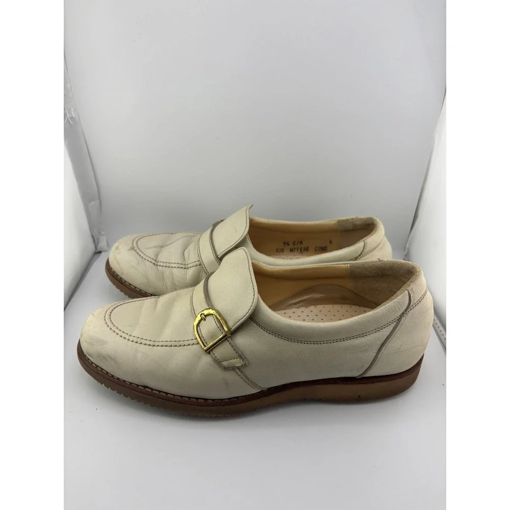 Dr Scholls Mens 9.5 Off White Leather Monk Strap Loafers Vibram Sole M79158